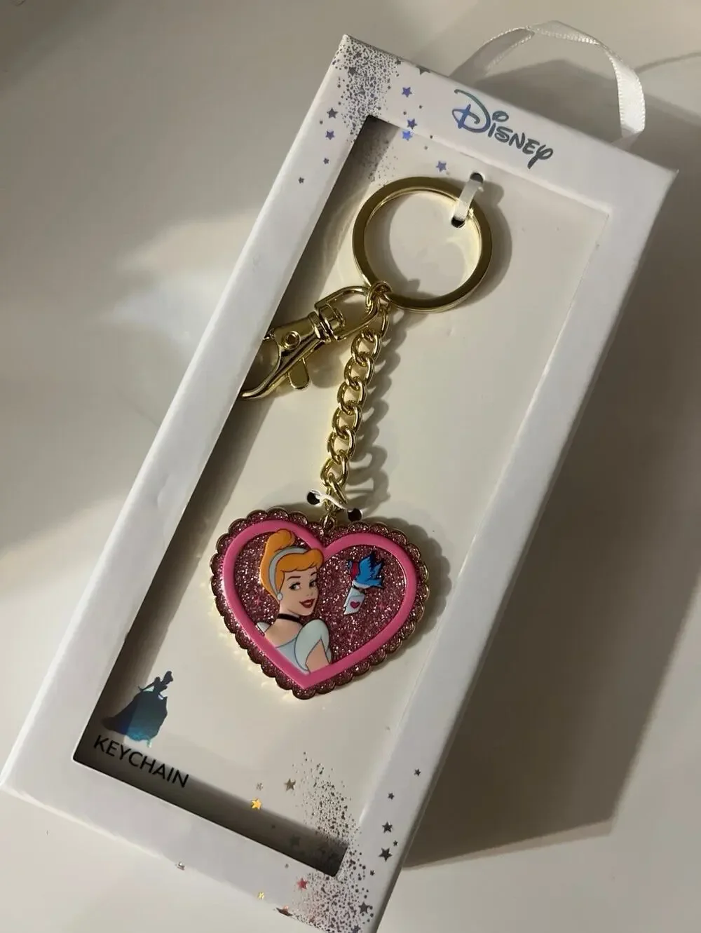 Disney by LARocks Cinderella Pink Heart Brass Bag Charm Key Chain